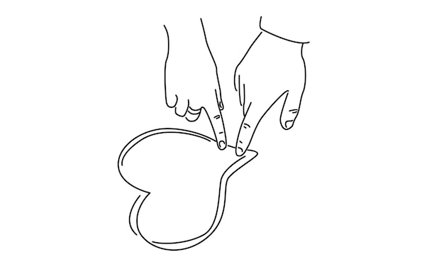 line art of two hands draw heart shape