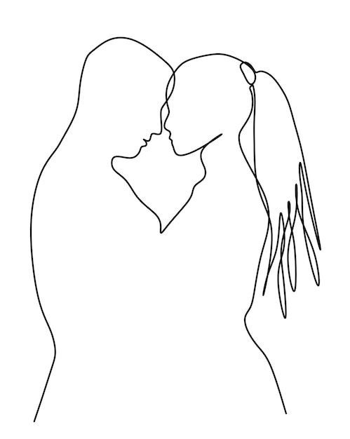 Line art Vector couple Hand draw One line Kissing man and woman illustration Silhouette design