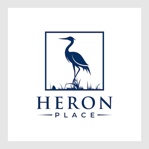 Vector line art vector logo of heron that is standing.