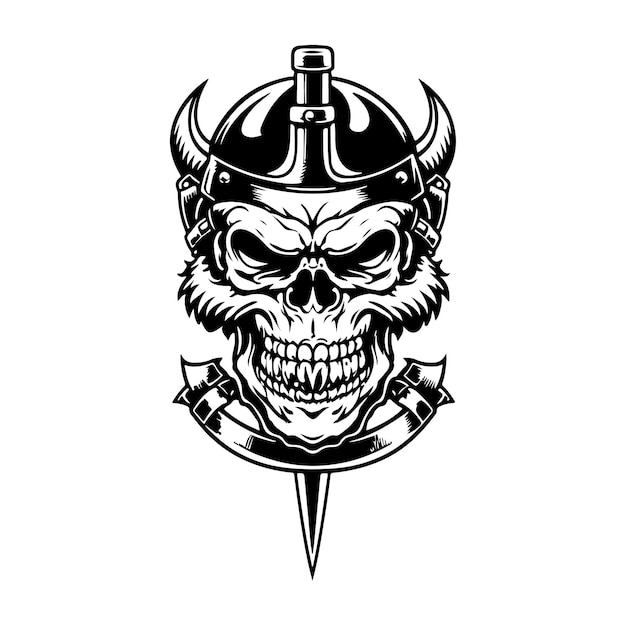 Line Art viking tiger skull head