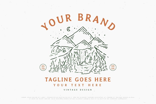 line art of vintage outdoor camping nature