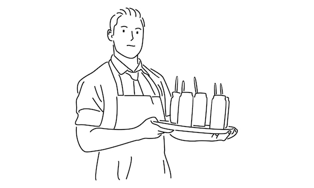 Line art of waiter holding a serving tray