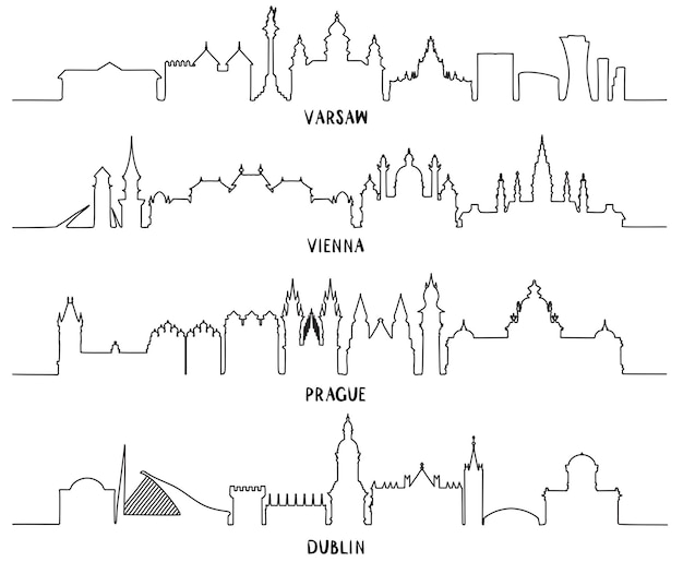 Line art Warsaw Vienna Prague and Dublin