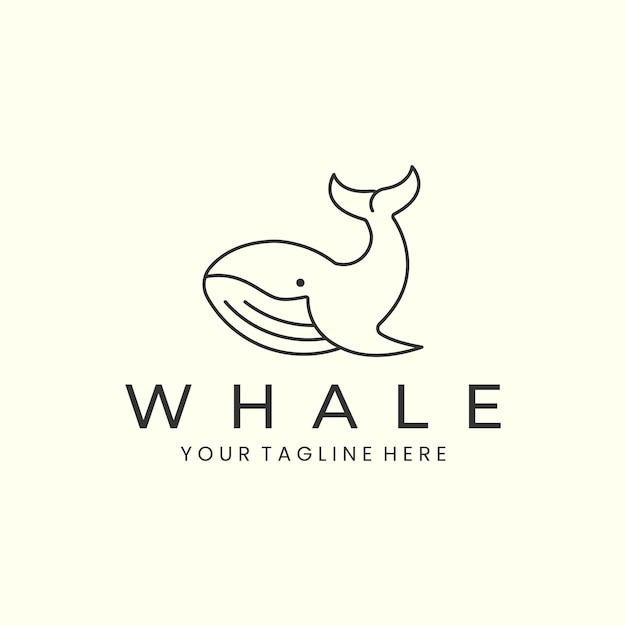 Disegno del modello di illustrazione dell'icona di vettore del logo di stile minimalista della balena di line art