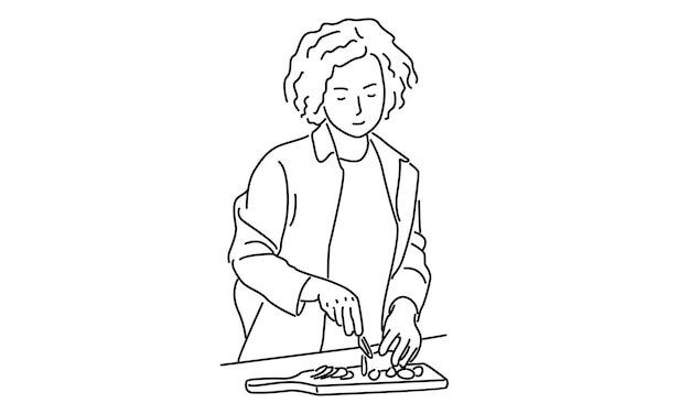 食べ物を作る女性の線画