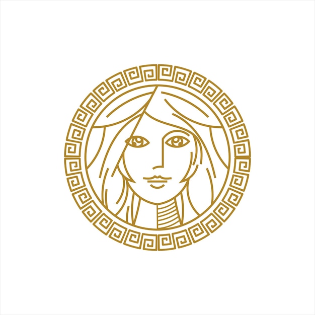 Line art woman face logo stamp