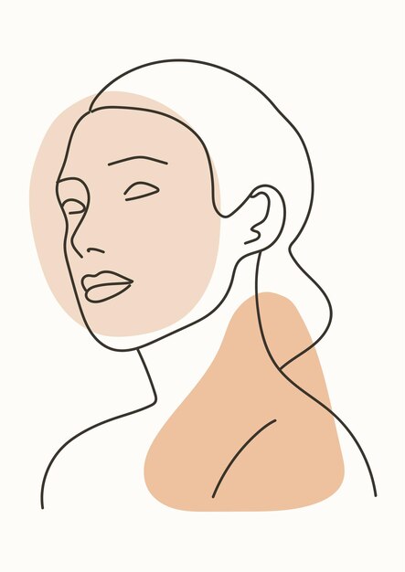 Vector line art woman face model elegant in beige 8