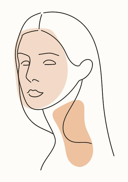 ベージュ5でエレガントなラインアートの女性の顔モデル