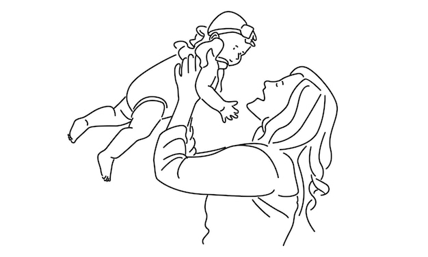 line art of woman hold her baby