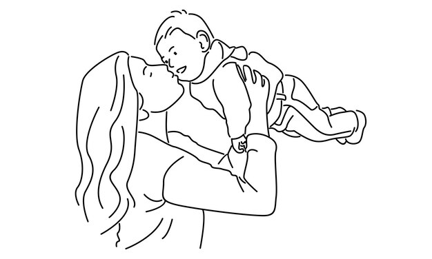 line art of woman hold her baby