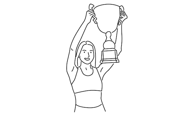 line art of woman holding golden trophy