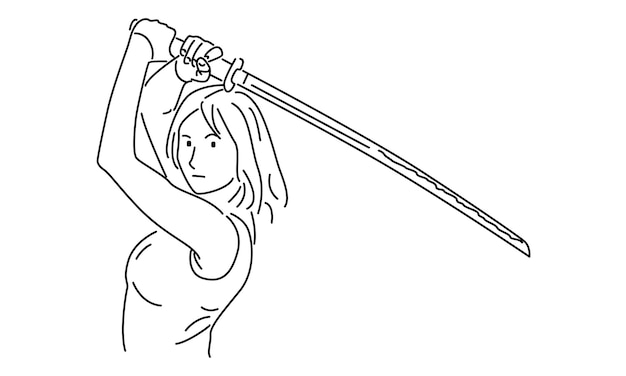 line art of woman holding japan sword