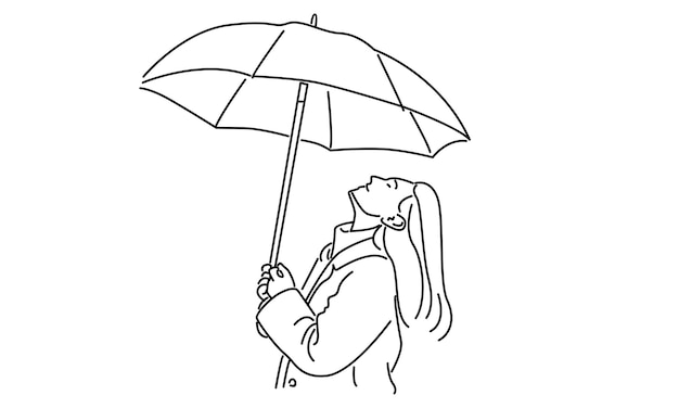 우산을 들고 여자의 라인 아트