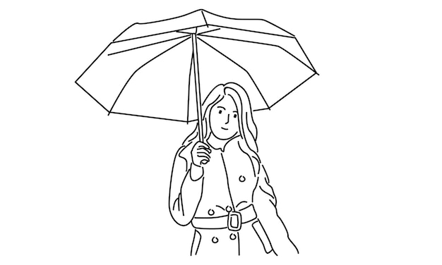 line art of woman holding umbrella