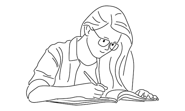 Premium Vector | Line art of woman reading book