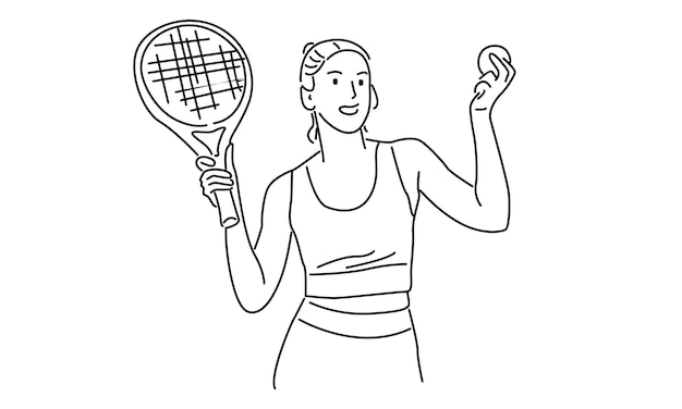 Vettore linea d'arte della tennista donna