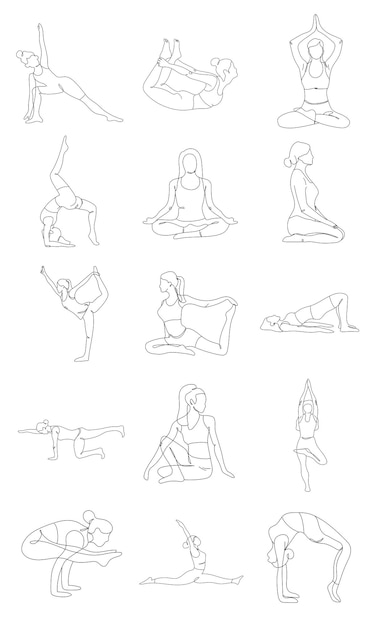 Vector line art woman yoga poses illustration