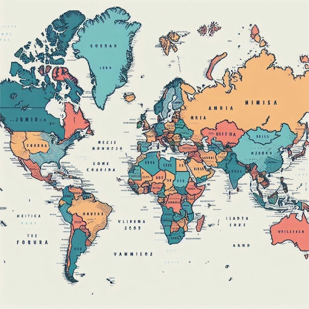 Vector line art world map vectors