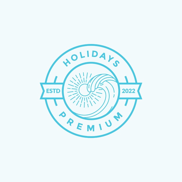 Line badge with wave holidays logo design vector graphic symbol icon illustration creative idea