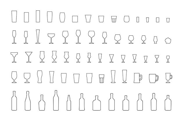 Line bar glasses and bottles Vector