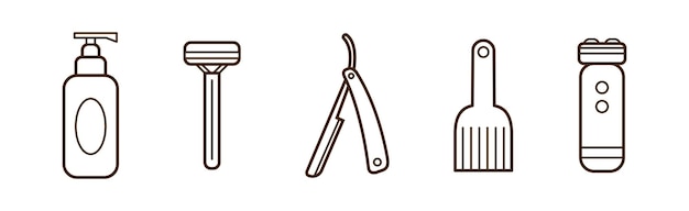 Line barbershop and hairdressing icons and object vector set