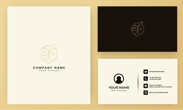 Line beauty flower logo design with business card template