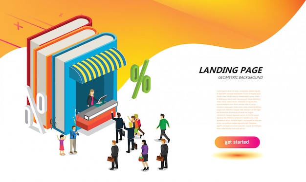 Vector on line book store for landing page layout design template