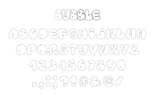 Line bubble alphabet graffiti font vector illustration