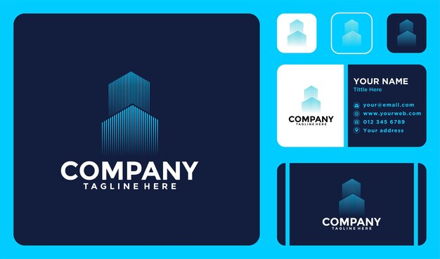 line building logo with business card design