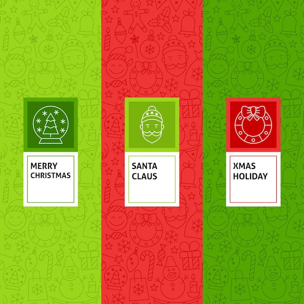 Line Christmas Patterns Set. Vector Illustration of Logo Design. Template for Packaging with Labels.