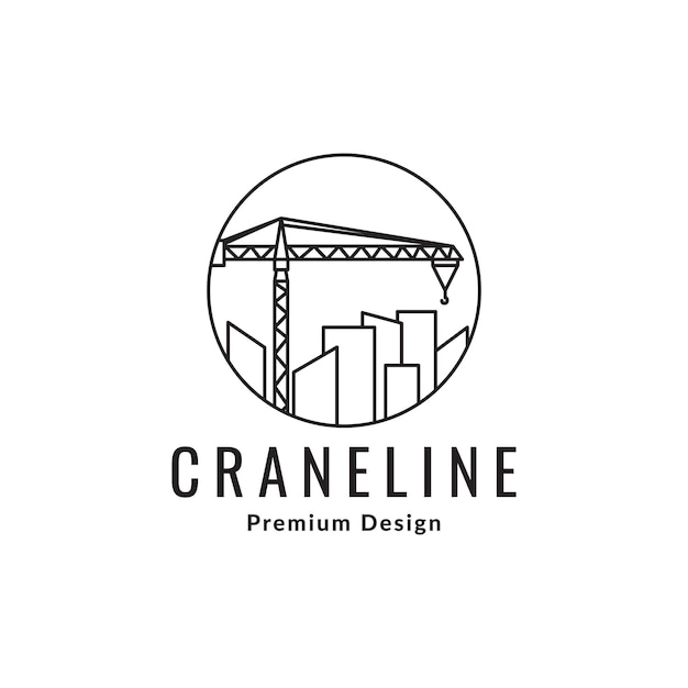 Line circle with building and crane logo design vector graphic symbol icon sign illustration