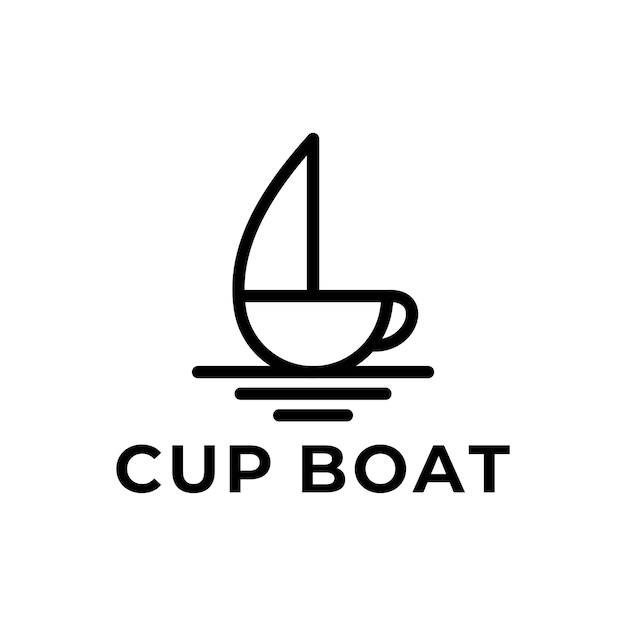 линия кофейная чашка с дизайном логотипа лодки