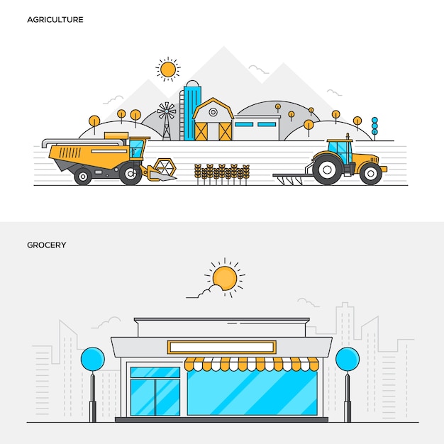  line color concept- Agriculture and Grocery