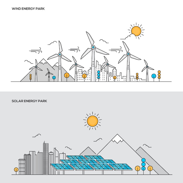 Linea colore concept-parco eolico e solare