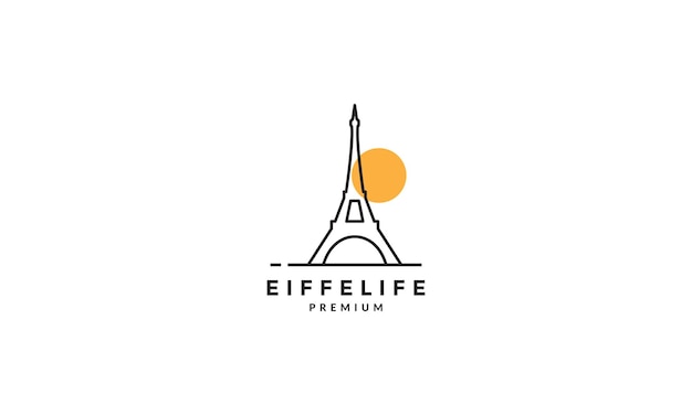 Line colorful eiffel with sunset logo vector symbol icon design graphic illustration