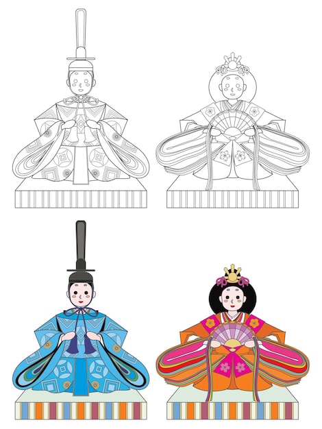 Line for coloring of hina doll of the Doll's Festival.