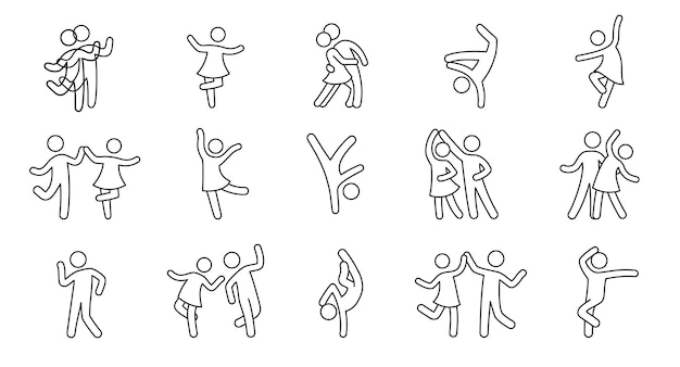 Line dancer dancer couple icon latin tango salsa girl boy pose outline icon editable stroke pictogram man set isolated