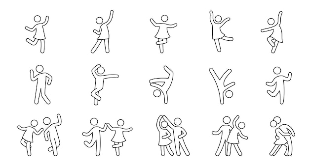 Line dancer dancer couple icon Latin tango salsa girl boy pose outline icon Editable stroke pictogram man set Isolated