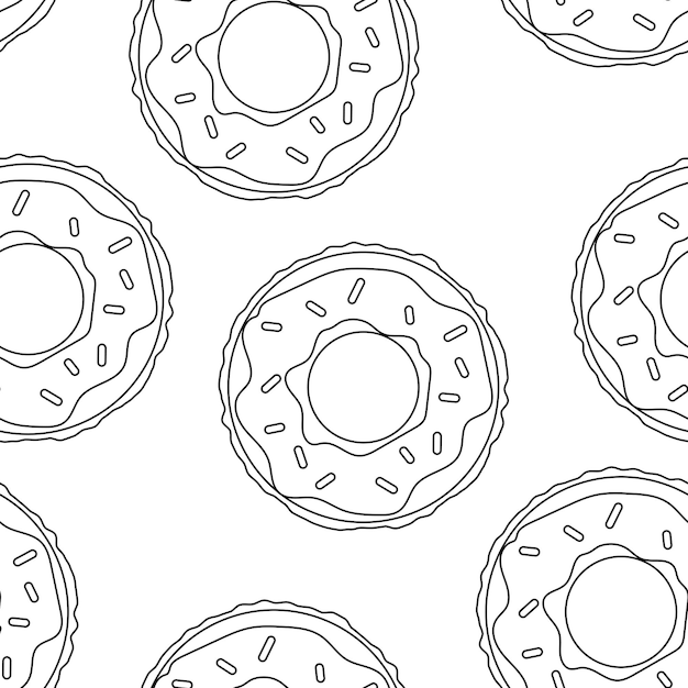 Line Donut with sweet glaze icon isolated seamless pattern on white background Vector
