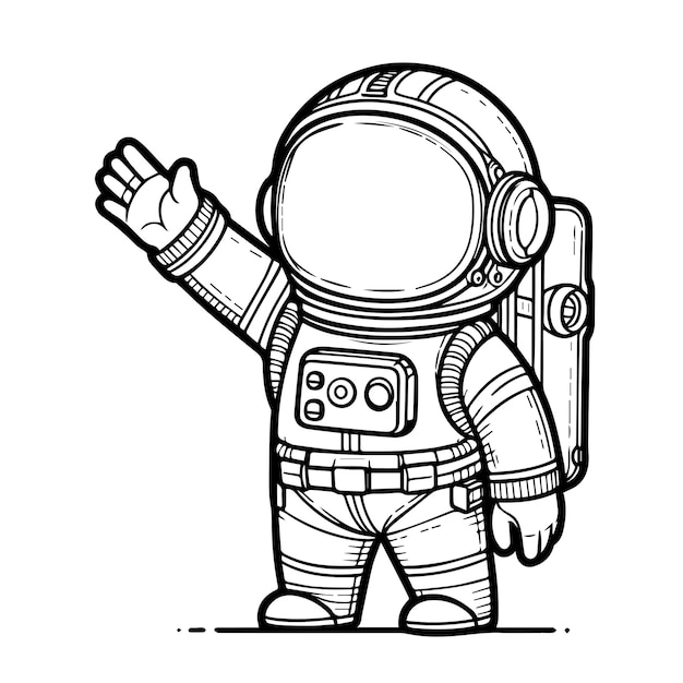 Line drawing of an astronaut in black and white for coloring vector