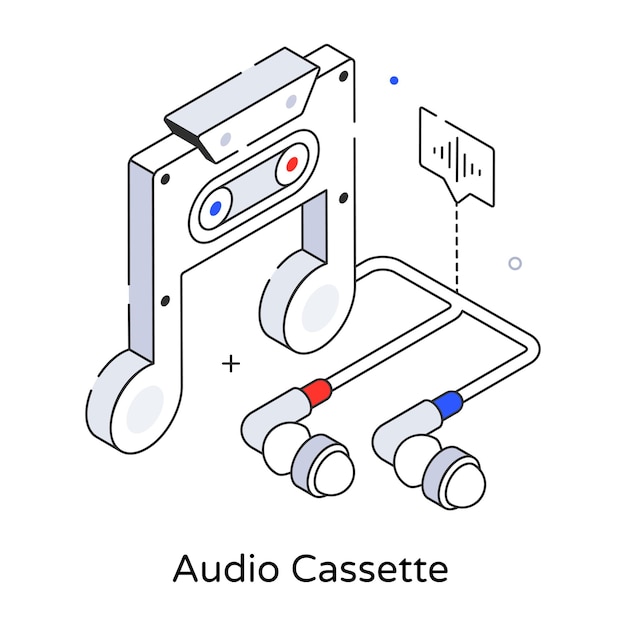 A line drawing of audio cassettes with a blue button on the top.