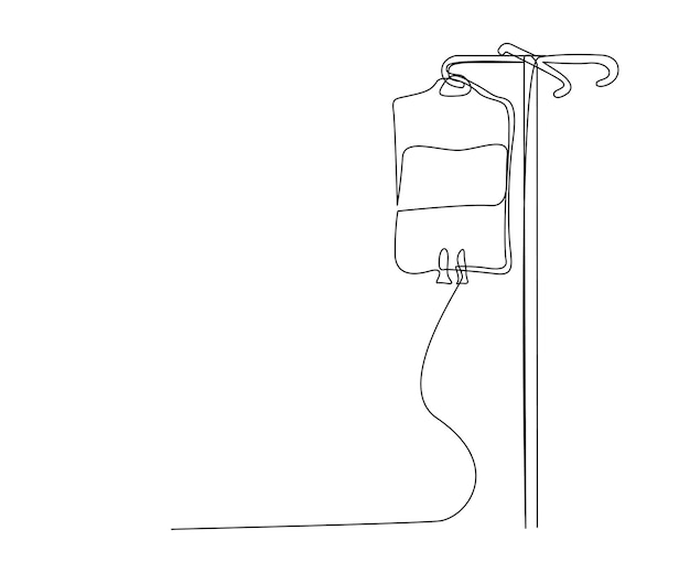 A line drawing of a bag of blood is drawn on a white background.