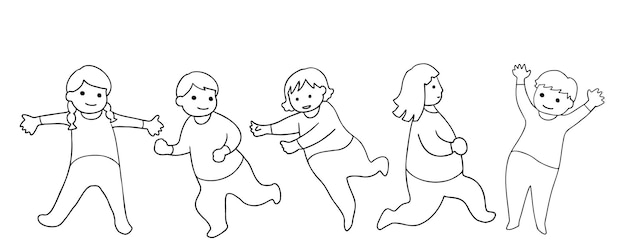 A line drawing of children playing run and catch