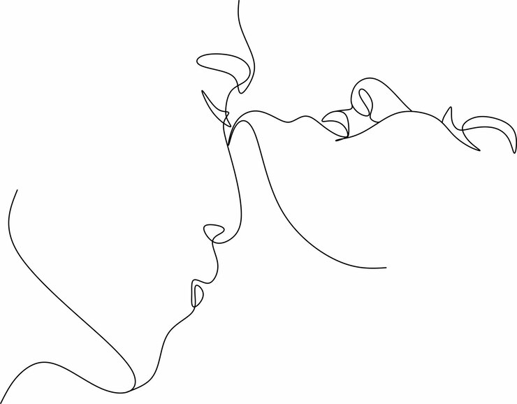 Vector line drawing of a couple in love man and woman vector illustration of a kiss