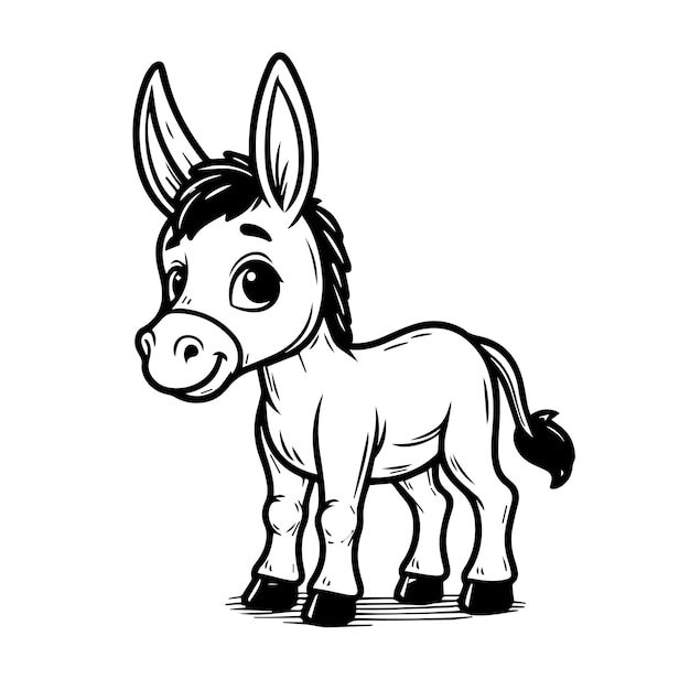 Line drawing of a donkey in black and white for coloring vector