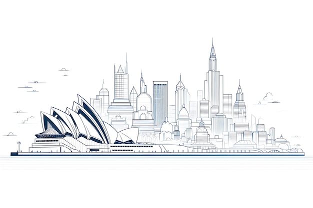 Vector line drawing famous buildings