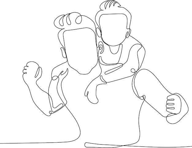 A line drawing of a father and his baby