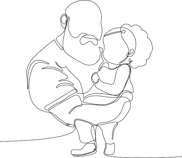 A line drawing of a father holding a baby