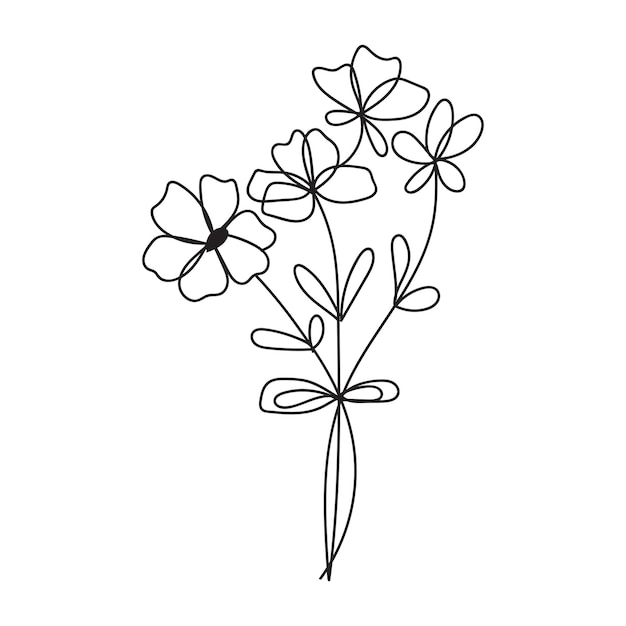 A line drawing of a flower