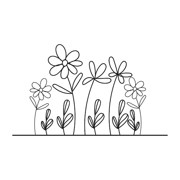 A line drawing of flowers in black and white